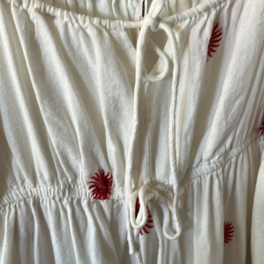 Free People Emory Embroidered White Maxi Dress with Red Floral Accents SOLD OUT - Picture 6 of 6
